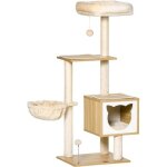 Arbre � chat - pawhut - griffoirs niche hamac panier coussins amovibles hauteur 126 cm - peluche courte ...