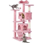 Arbre  chat rose - yaheetech - hauteur 1385cm - 2 niches 3 plateformes 2 boules sisal naturel - arbre ...