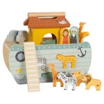 Arche de no� en bois - small foot - jouet en bois - figurines animaux - bateau color� - int�rieur