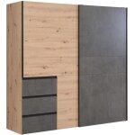 Armoire 2 portes coulissantes 3 tiroirs - décor chêne artisan et béton gris - l 2001 x p 612 x h 2005 ... Armoire 2 portes coulissantes 3 tiroirs - décor chêne artisan et béton gris - l 2001 x p 612 x h 2005 ...