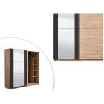 Armoire 2 portes coulissantes philadelphie - avec miroir - l. 217cm - coloris : chêne et noir Armoire 2 portes coulissantes philadelphie - avec miroir - l. 217cm - coloris : chêne et noir