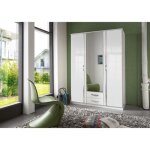 Armoire 3 portes battantes + miroir - dcor blanc brillant - l 135 x p 56 x h 199 cm - trio