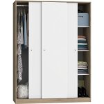 Armoire 3 portes coulissantes meuble de rangement coloris cambrian - blanc - hauteur 200 x longueur 150 ...
