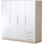 Armoire 4 portes battantes + 6 tiroirs - ch�ne et blanc - l 206 x p 60 x h 200 cm - jupiter
