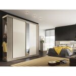 Armoire 2 portes coulissantes - avec miroir - l231cm - coloris : naturel et ivoire - adalrik ii Armoire 2 portes coulissantes - avec miroir - l231cm - coloris : naturel et ivoire - adalrik ii