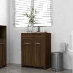 Armoire de bain - ch�ne marron - 60x33x80 cm - bois ding�nierie - 1 tiroir - 2 portes