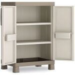 Armoire basse en rsine - kis - excellence 9709 - gris - 2 tablettes rglables et 2 bacs porte - outils ...