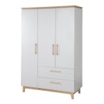 Armoire b�b� 3 portes battantes caro - roba - gris clair / ch�ne - penderie tiroirs et �tag�res