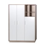 Armoire bb 3 portes battantes olaf - roba - blanc / aspect bois - 2 penderies 4 niches et 3 tagres ...