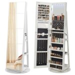 Armoire  bijoux avec miroir sur pieds verrouillable avec 6 led pivotant 360 3 tagres surface en blanc ...