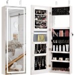 Armoire  bijoux murale lumineux avec miroir relax4life - blanc - rangement verrouillable en flanelle ...