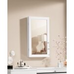 Armoire � bijoux murale verrouillable avec miroir surface en blanc et doublure en noir