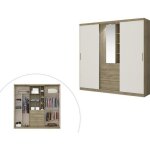 Armoire 2 portes coulissantes - miroir et tiroirs - l240cm - coloris : naturel et ivoire - bodil ii Armoire 2 portes coulissantes - miroir et tiroirs - l240cm - coloris : naturel et ivoire - bodil ii
