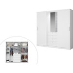 Armoire 2 portes coulissantes - miroir et tiroirs - l240cm - coloris : blanc - bodil Armoire 2 portes coulissantes - miroir et tiroirs - l240cm - coloris : blanc - bodil