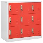 Armoire � casiers - fydun - 90x45x925 cm - acier - gris clair et rouge - 9 casiers avec serrures