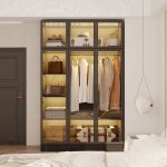 Armoire de chambre avec 6 portes en verre armoire de rangement avec lumi�re led 120x48x190cm noir