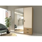 Armoire de chambre - mokkaro - d�cor ch�ne et sable - 3 portes battantes - 2 tiroirs - 2 miroirs - l1444 ...