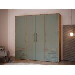 Armoire de chambre - mokkaro - d�cor vert sauge et ch�ne - 4 portes battantes - 6 tiroirs - l2059 x p53 ...