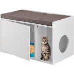 Relaxdays armoire pour chat avec assise 2 en 1 meuble litire et banc hlp : 455 x 75 x 43 cm blanc / ...