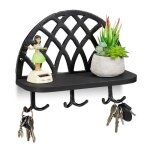 Relaxdays armoire � cl�s planche � cl�s support et crochet vintage en bois garde robe murale hlp 23x27x12cmnoi ...