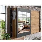 Armoire coulissante vernon style industriel 1 porte ch�ne poutre 1 porte miroir