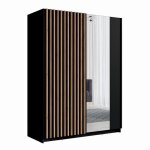 Armoire 2 portes coulissantes avec miroir 150 cm - noir et chêne - collection strano Armoire 2 portes coulissantes avec miroir 150 cm - noir et chêne - collection strano