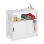 Relaxdays meuble dessous de lavabo 2 compartiments portes coulissantes espace siphon 605x60x30cm blanc ...