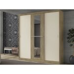 Armoire 3 portes coulissantes - avec miroir - l205 cm - naturel et beige - didda ii