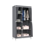 Armoire double en tissu avec rideaux coulissants blanc / gris 90x43x168cm thinia home. gris / blan Armoire double en tissu avec rideaux coulissants blanc / gris 90x43x168cm thinia home. gris / blan