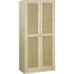 Armoire dressing dcor bois et cannage 2 portes avec penderie et rangements camargue