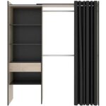 Armoire dressing extensible avec rideau + 1 tiroir coloris naturel - graphite - longueur 110 - 160 x ...