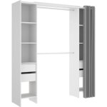 Armoire dressing extensible avec rideau + 4 tiroirs coloris blanc - longueur 100 - 180 x hauteur 203 ... Armoire dressing extensible avec rideau + 4 tiroirs coloris blanc - longueur 100 - 180 x hauteur 203 ...
