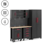 Armoire de garage modulable msw avec paroi perfore et 2 chariots  roulettes