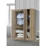 Armoire / garde robe bartin 3 portes contemporaine ch�ne sonoma et poign�es grises. 52 marron
