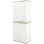 Armoire haute meuble de rangement 2 portes intérieur - extérieur coloris beige - longueur 70 x profondeur ... Armoire haute meuble de rangement 2 portes intérieur - extérieur coloris beige - longueur 70 x profondeur ...