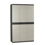 Armoire haute plastiken titanium - 3 portes - 105 x 44 x 176 cm - noir et beige Armoire haute plastiken titanium - 3 portes - 105 x 44 x 176 cm - noir et beige