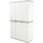 Armoire meuble de rangement 3 portes intérieur - extérieur coloris beige - longueur 105 x profondeur ... Armoire meuble de rangement 3 portes intérieur - extérieur coloris beige - longueur 105 x profondeur ...