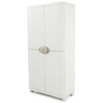 Armoire meuble de rangement 4 étagères intérieur - extérieur coloris beige - longueur 90 x profondeur ... Armoire meuble de rangement 4 étagères intérieur - extérieur coloris beige - longueur 90 x profondeur ...