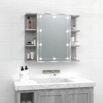 Armoire � miroir - fydun - mod�le led - sonoma gris - 70x165x60 cm - meuble de salle de bain