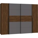 Armoire narago - dcor noyer bakersfield et gris - 2 portes coulissantes + 2 portes battantes - l270 ...