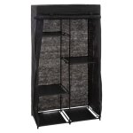 Armoire penderie modulable en tissu noir - pegane - 88x46x169 cm - 3 penderies et 5 �tag�res