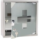 Armoire � pharmacie - yuenfong - inox - 2 compartiments - verrouillable - porte en verre