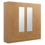Armoire / placard de rangement de 4 portes + 2 tiroirs avec miroirs coloris merisier - longueur 202 x ...