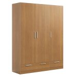 Armoire placard de rangement aleth de 3 portes + 2 tiroirs coloris merisier - longueur 152 x profondeur ...
