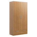 Armoire placard de rangement alexis de 2 portes + 1 tiroir coloris merisier - longueur 102 x profondeur ...