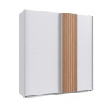 Armoire  portes coulissantes coloris blanc imitation chne artisan - longueur 180 x hauteur 198 x profondeur ...