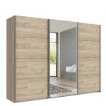 Armoire de rangement 3 portes coulissantes edwig 270 cm ch�ne / miroir
