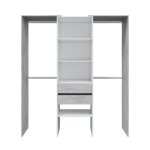 Armoire de rangement dressing en bois coloris blanc mat et gris ciment - hauteur 202 x longueur 179 cm ...