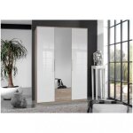 Armoire de rangement gaby ch�ne 2 portes 2 tiroirs laqu�s blanc 1 porte miroir
