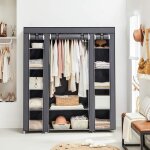 Songmics armoire de rangement xxl penderie dressing en tissu non - tiss 150 x 45 x 175 cm gris lsf03g ...